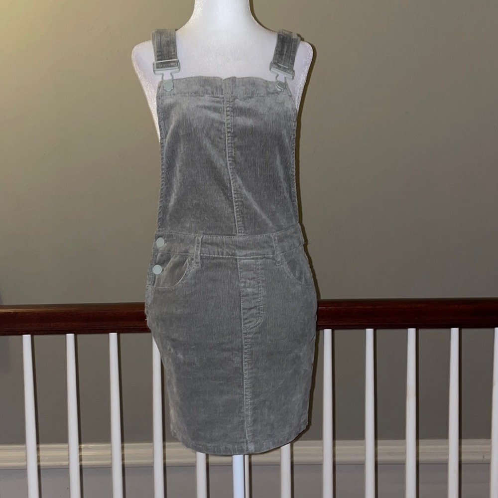 Juniors Corduroy Overall Dress Gray/Green Black Label Size Small
